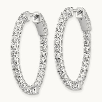 Diamond Oval Hoop w/Safety Clasp Earrings, 14K White Gold