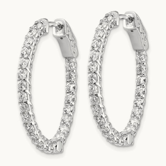 Diamond Oval Hoop w/Safety Clasp Earrings, 14K White Gold