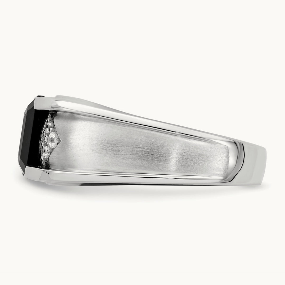 Onyx and Diamond Mens Ring, 14K White Gold