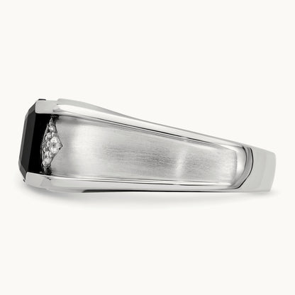 Onyx and Diamond Mens Ring, 14K White Gold