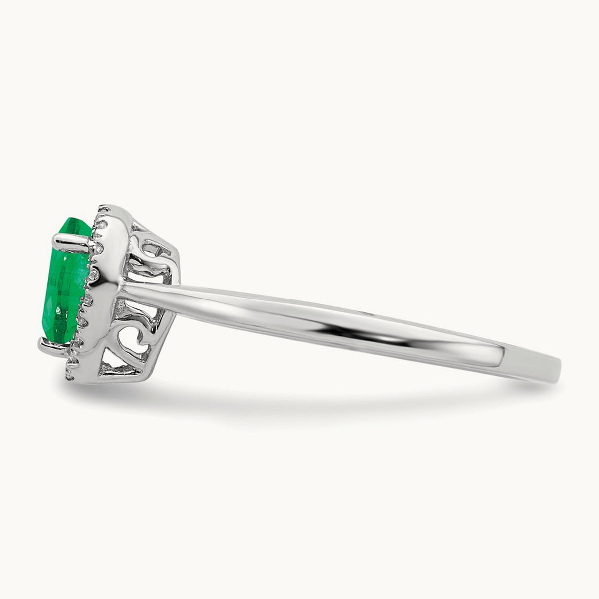 Pear Emerald and Diamond Halo Ring, 14K White Gold