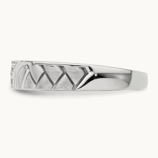 Polish & Satin Woven Design Diamond Mens Wedding Band, 14K White Gold