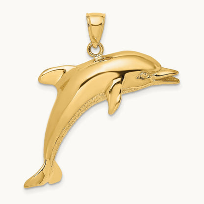Polished and Textured Jumping Dolphin Charm, 14K
