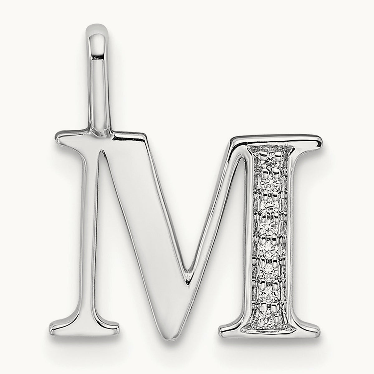 Diamond Letter M Initial Pendant, 14K White Gold
