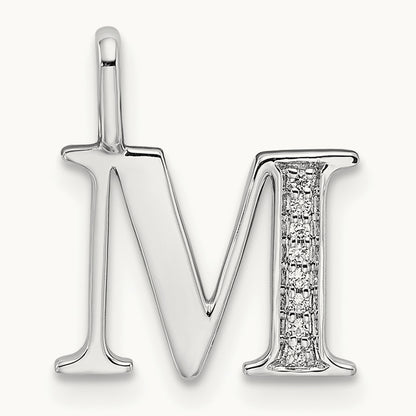 Diamond Letter M Initial Pendant, 14K White Gold