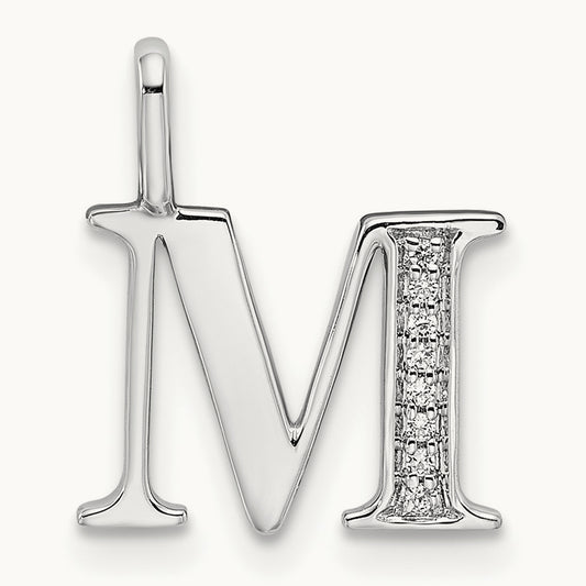 Diamond Letter M Initial Pendant, 14K White Gold