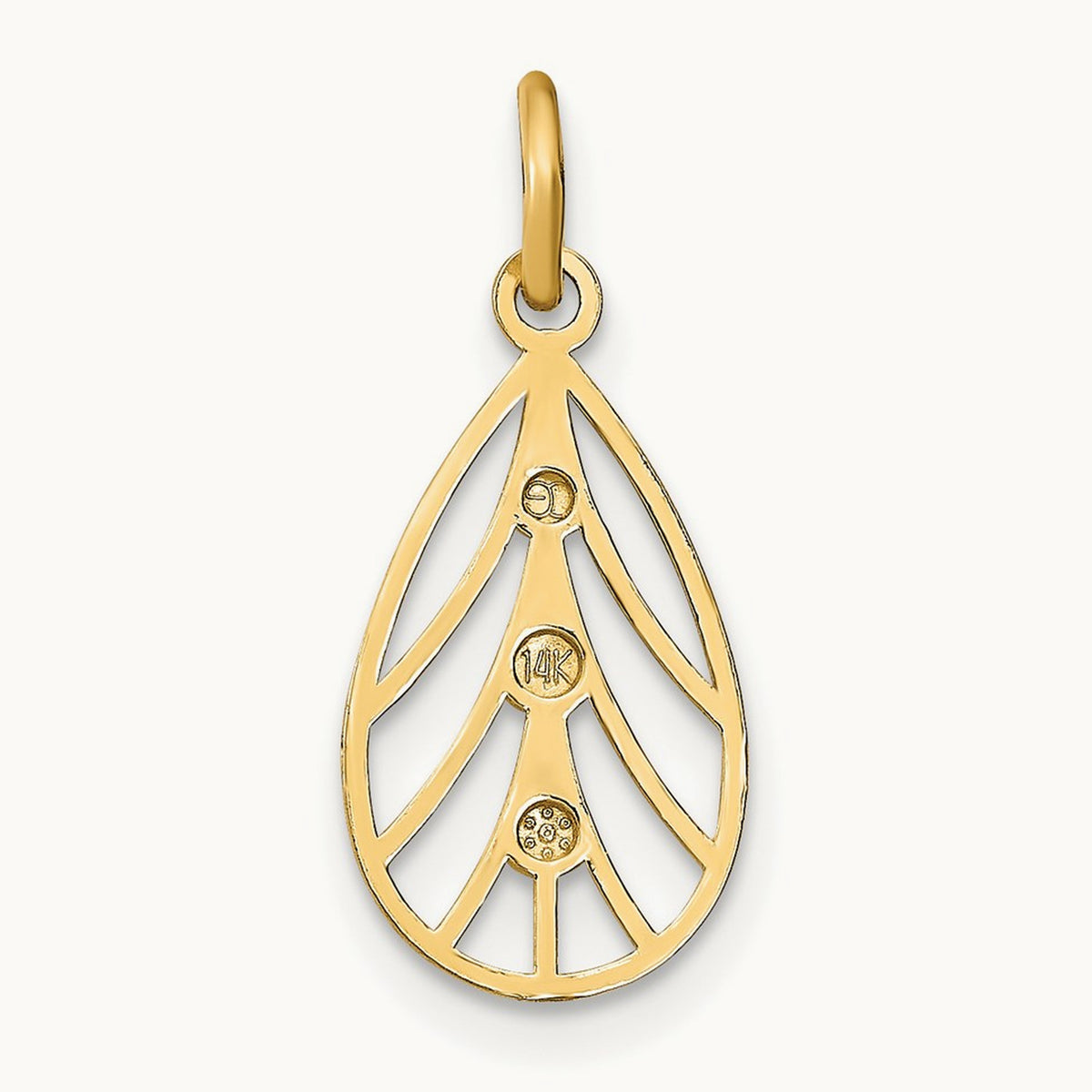 w/Rhodium D/C Small Teardrop Charm, 14K