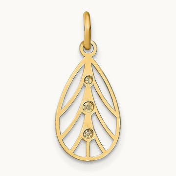 w/Rhodium D/C Small Teardrop Charm, 14K