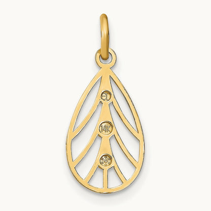 w/Rhodium D/C Small Teardrop Charm, 14K