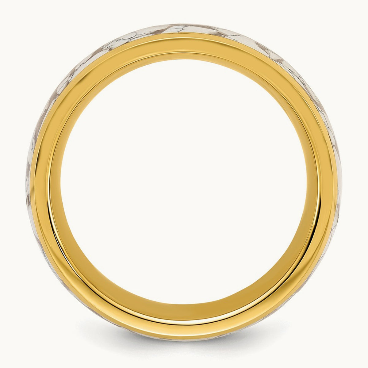 Polished Yellow IP w/Ceramic Fragments Inlay Band, 8mm, Stainless Steel