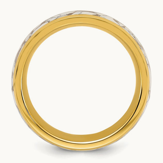Polished Yellow IP w/Ceramic Fragments Inlay Band, 8mm, Stainless Steel