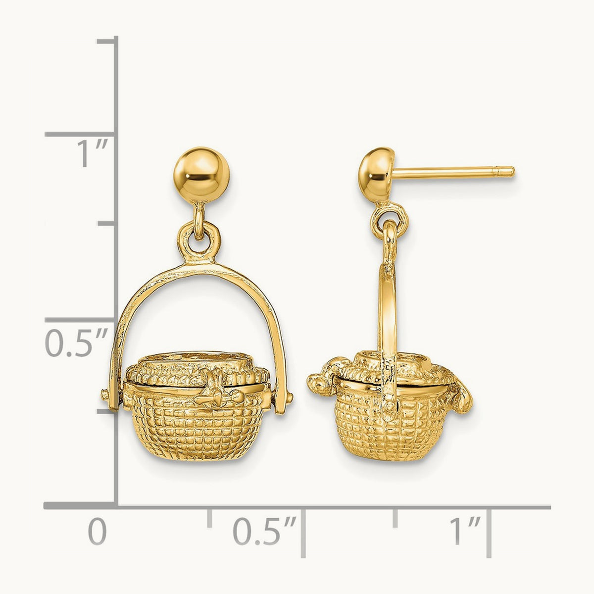 3-D Nantucket Basket Dangle Earrings — 14K Yellow Gold