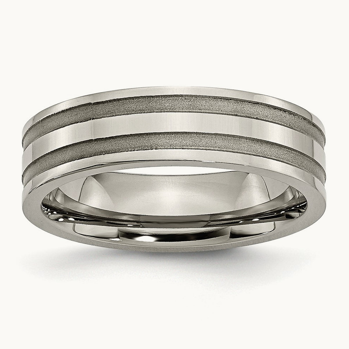 Brushed and Polished Grooved Band, 6mm, Titanium