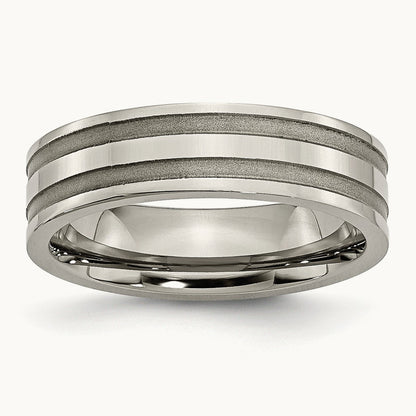 Brushed and Polished Grooved Band, 6mm, Titanium