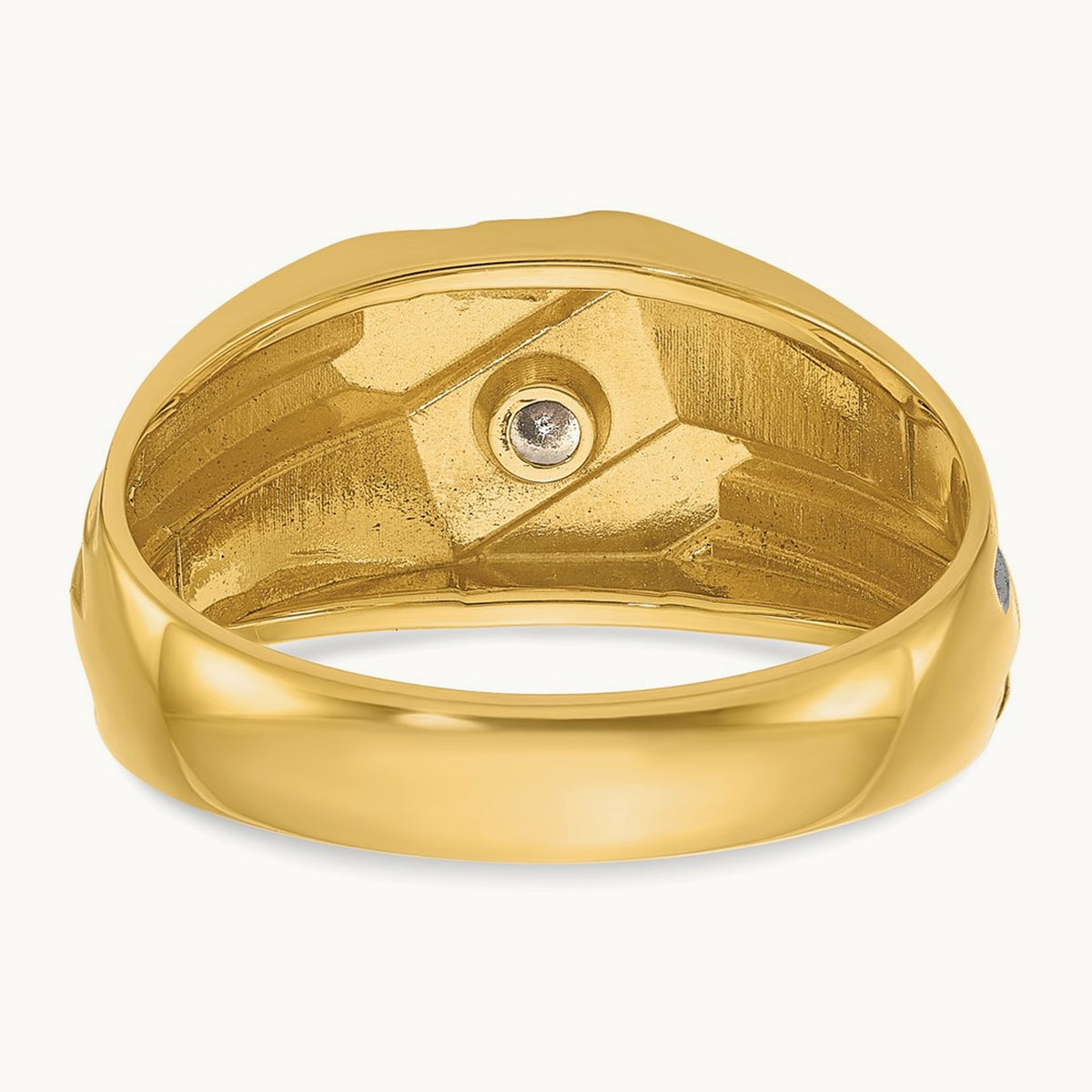 w/ Black RH IBGoodman Men's Polished & Grooved Diamond Ring, 14K