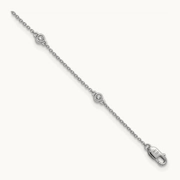 Diamond Station Cable Anklet, 14K White Gold