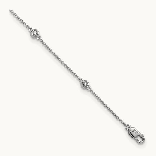 Diamond Station Cable Anklet, 14K White Gold