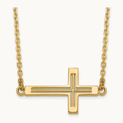 Sideways Cut-out Cross Necklace — 14K Yellow Gold