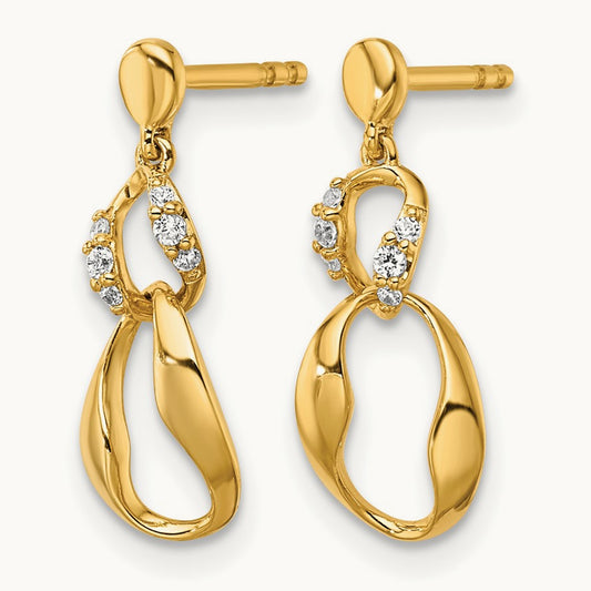 Polished Diamond Wavy Oval Dangle Post Earrings, 14K