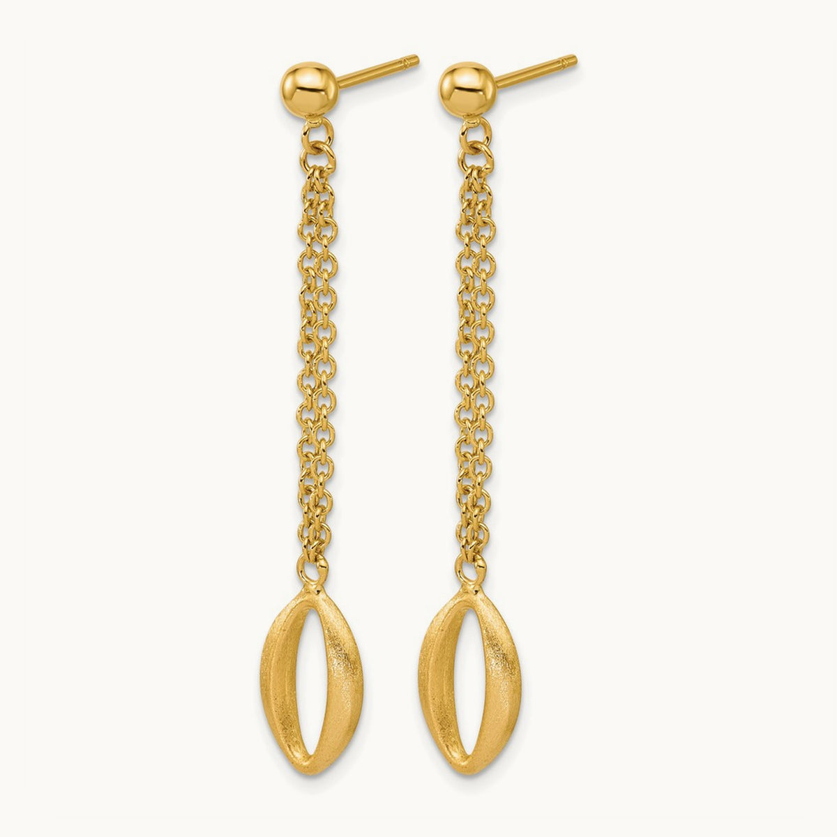 Polished and Brushed Navette Link Post Dangle Earrings, 14K — Leslie's