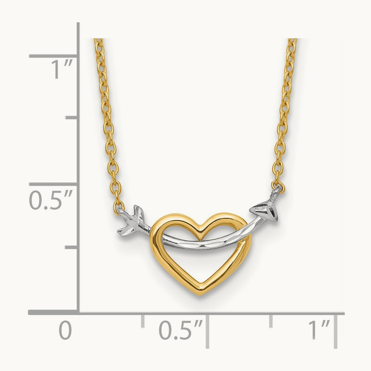 w/Rhodium Diamond-cut Heart & Arrow Necklace, 14K
