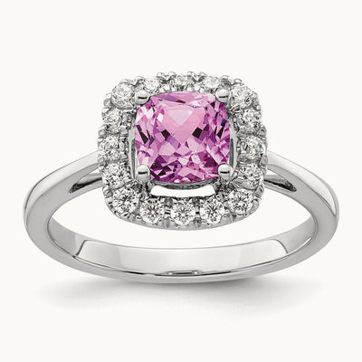 Oct Birthstone Created Sapphire Halo Ring, 0.25 ct tw Lab-Grown Diamond