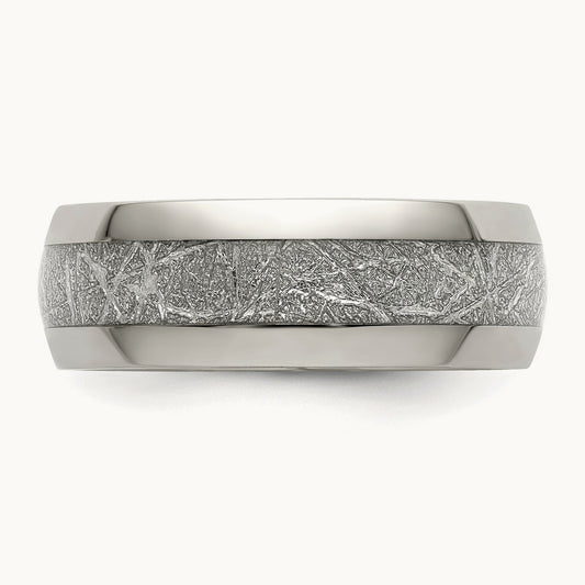 Polished Glitter Paper Inlay Center Band, 8mm, Stainless Steel