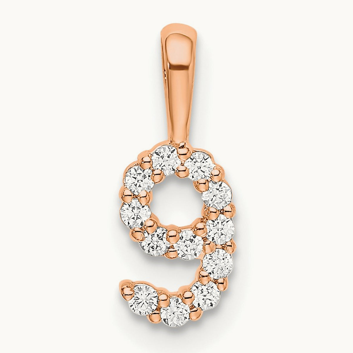 Diamond Number 9 Pendant — 14K Rose Gold, 13.12mm
