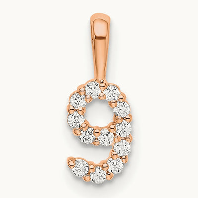 Diamond Number 9 Pendant — 14K Rose Gold, 13.12mm