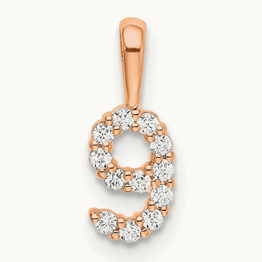 Diamond Number 9 Pendant — 14K Rose Gold, 13.12mm