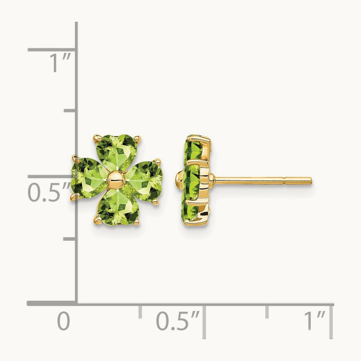 Heart-shaped Peridot Flower Post Earrings, 14K