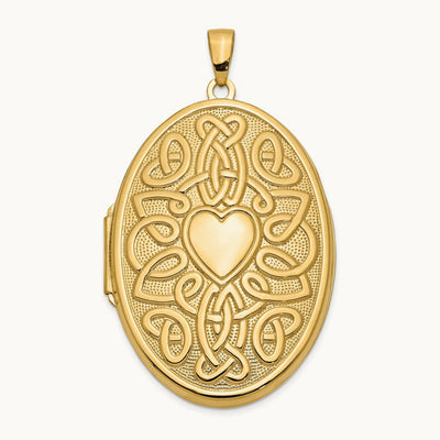 Celtic Heart Oval Locket, 38mm, 14K