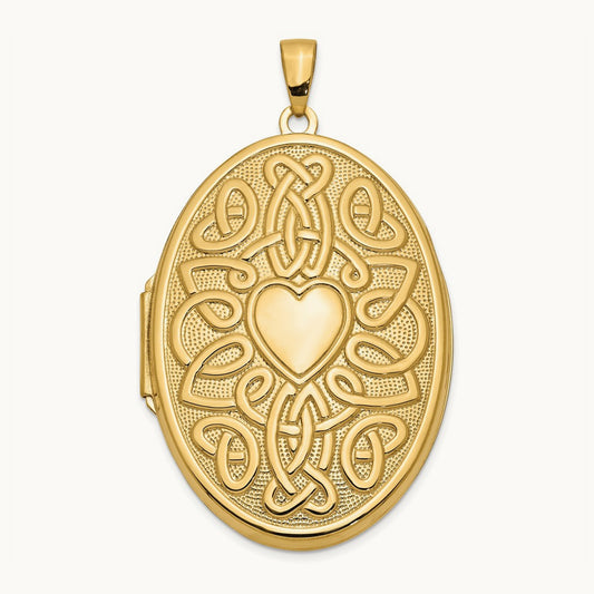 Celtic Heart Oval Locket, 38mm, 14K