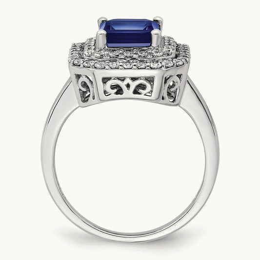 Created Sapphire Ring, 0.50 ct tw Lab-Grown Diamond