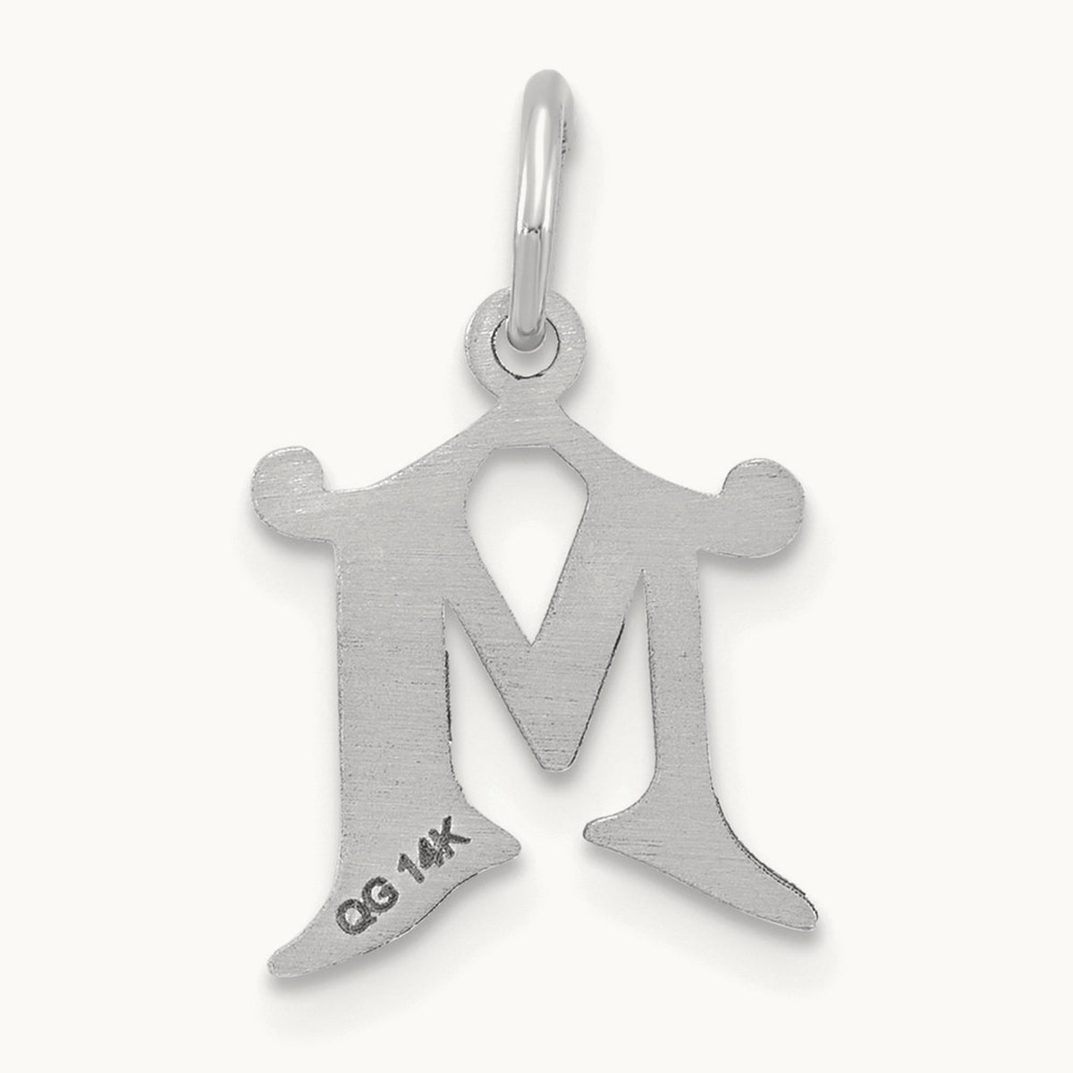 Diamond-cut Initial Charm — 14K White Gold, M