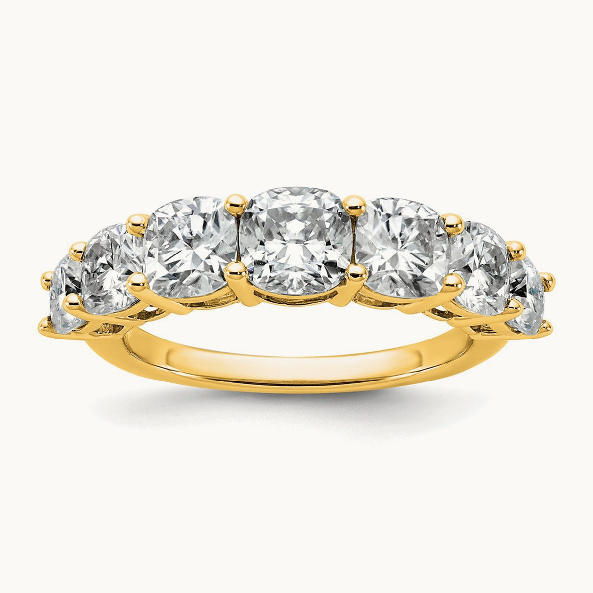 Cushion 7 Stone Band, 1.50-3.25 ct tw Lab-Grown Diamond — 3 1/3 ct, 14K Yellow Gold
