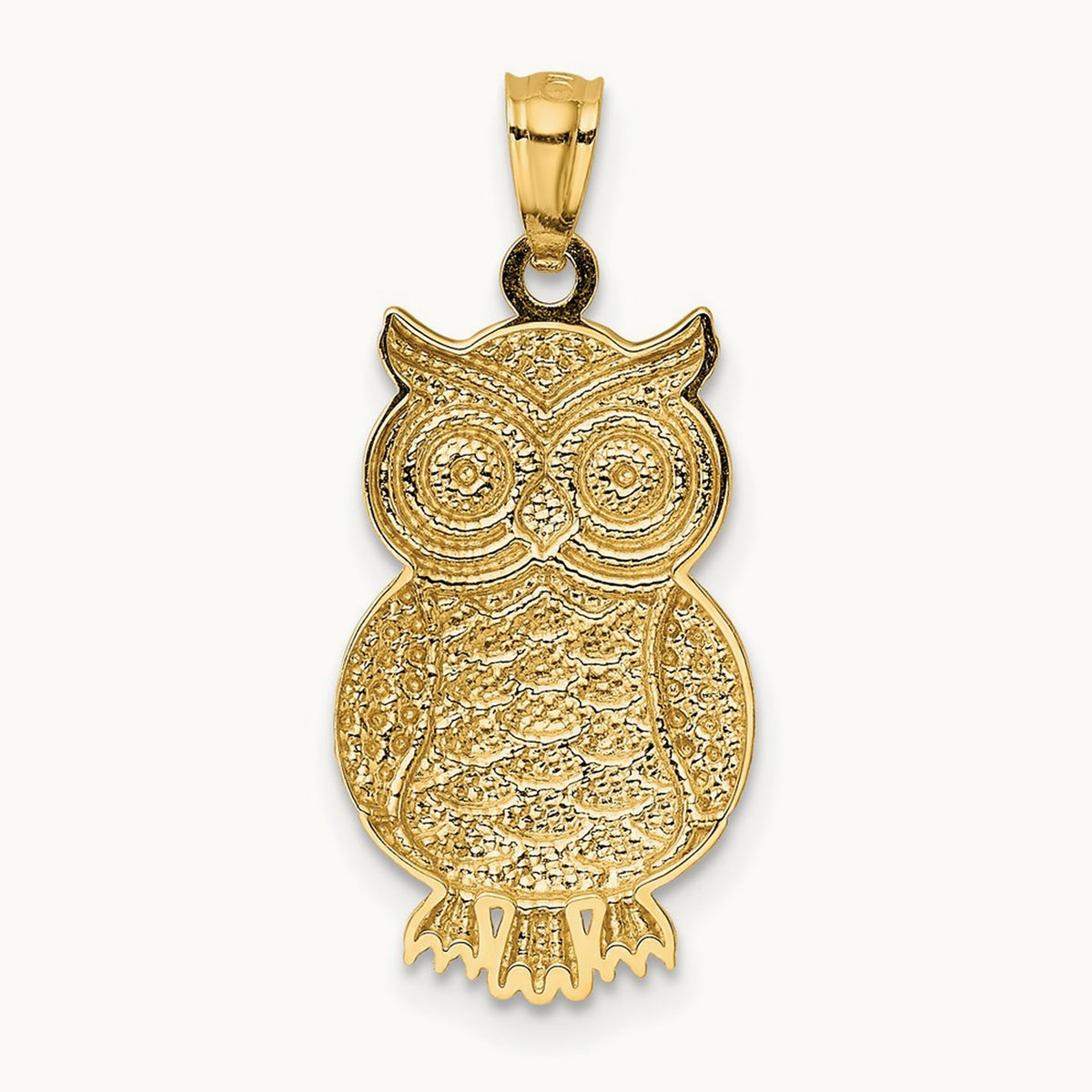 w/ Rhodium Polished / Textured Owl Pendant, 14K
