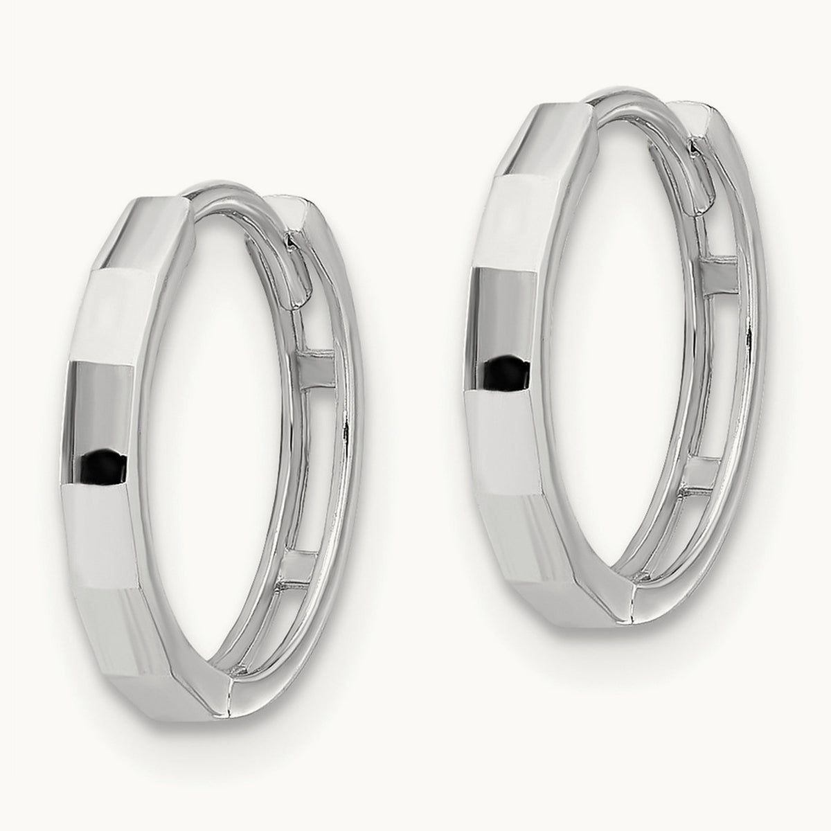Polished and Diamond-cut Hinged Hoop Earrings — 14K White Gold
