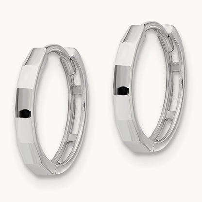 Polished and Diamond-cut Hinged Hoop Earrings — 14K White Gold