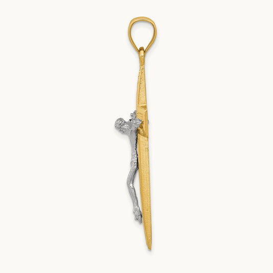 Diamond-cut Latin Crucifix Pendant, 14K Two-tone