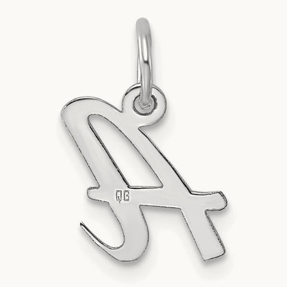 Small Script Letter A Initial Charm, 14K White Gold