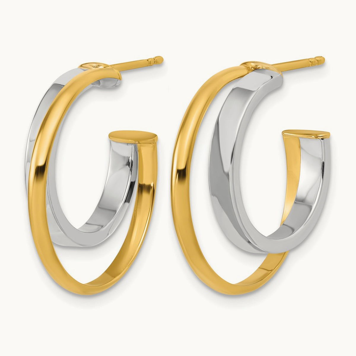 w/ Polished 2-Row J-Hoop Post Earrings — Leslie's