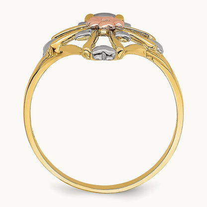 W/White Rhodium Polished Cross w/Flower Ring, 14K Two-tone