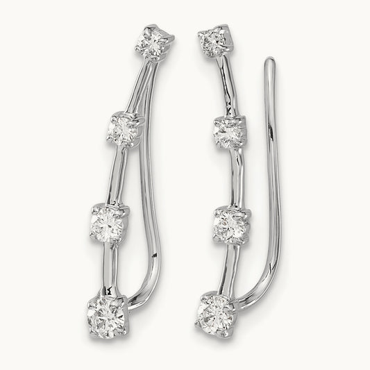 Diamond Graduated 4-stone Ear Climber Earrings, 14K White Gold