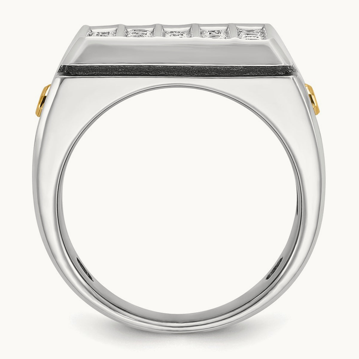 14ktt w/ Blk RH IBGoodman Men's Grooved 5-Row Cluster AA Dia Ring