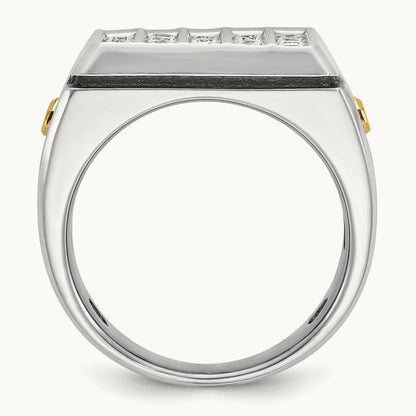 14ktt w/ Blk RH IBGoodman Men's Grooved 5-Row Cluster AA Dia Ring