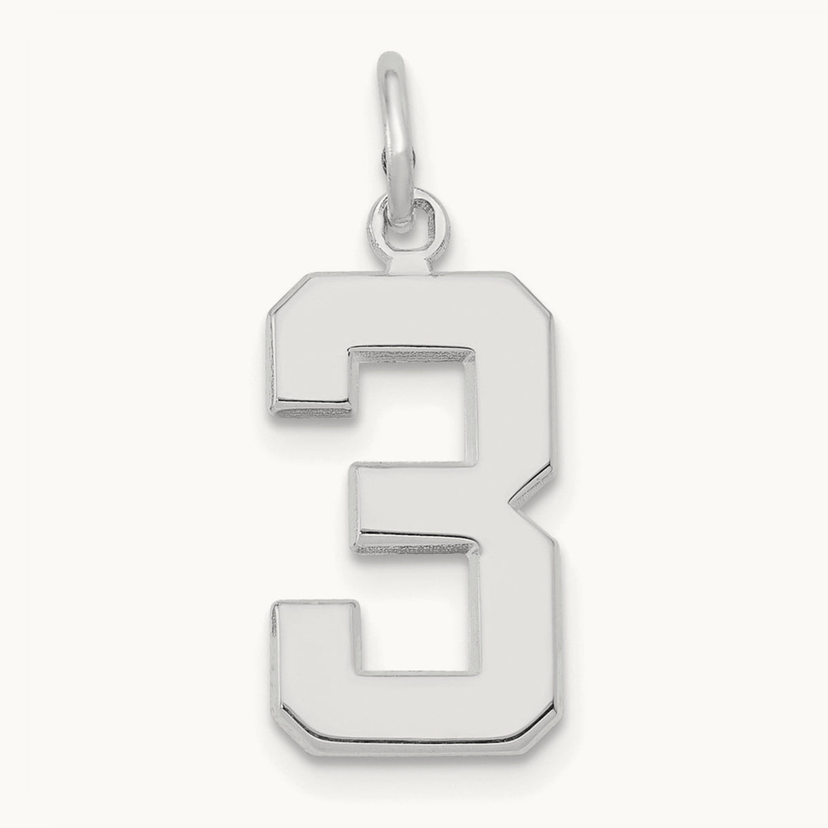 Medium Polished Number 3 Charm — 14K White Gold