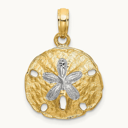 Polished Sand Dollar Charm, 14K with White Rhodium