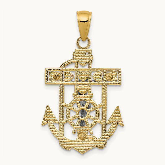 Mariner's Crucifix Pendant — 14K Two-Tone Gold, 33mm