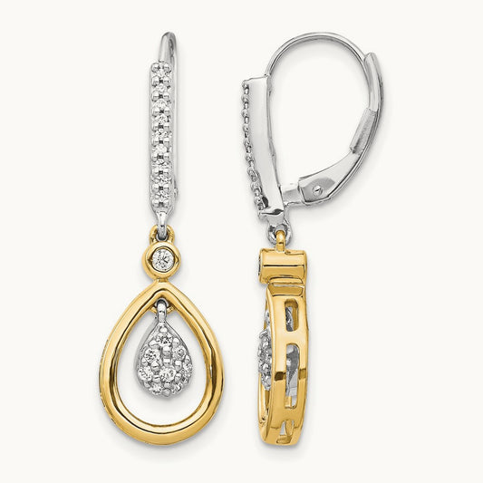 Oval Cluster Diamond Leverback Earrings, 14K Two-tone